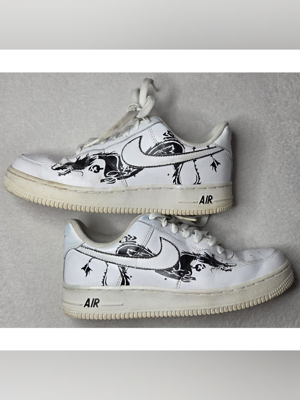 Nike Air Force 1 Low Custom Black Dragon Graphic Sneakers Size 8.5 / 7Y
